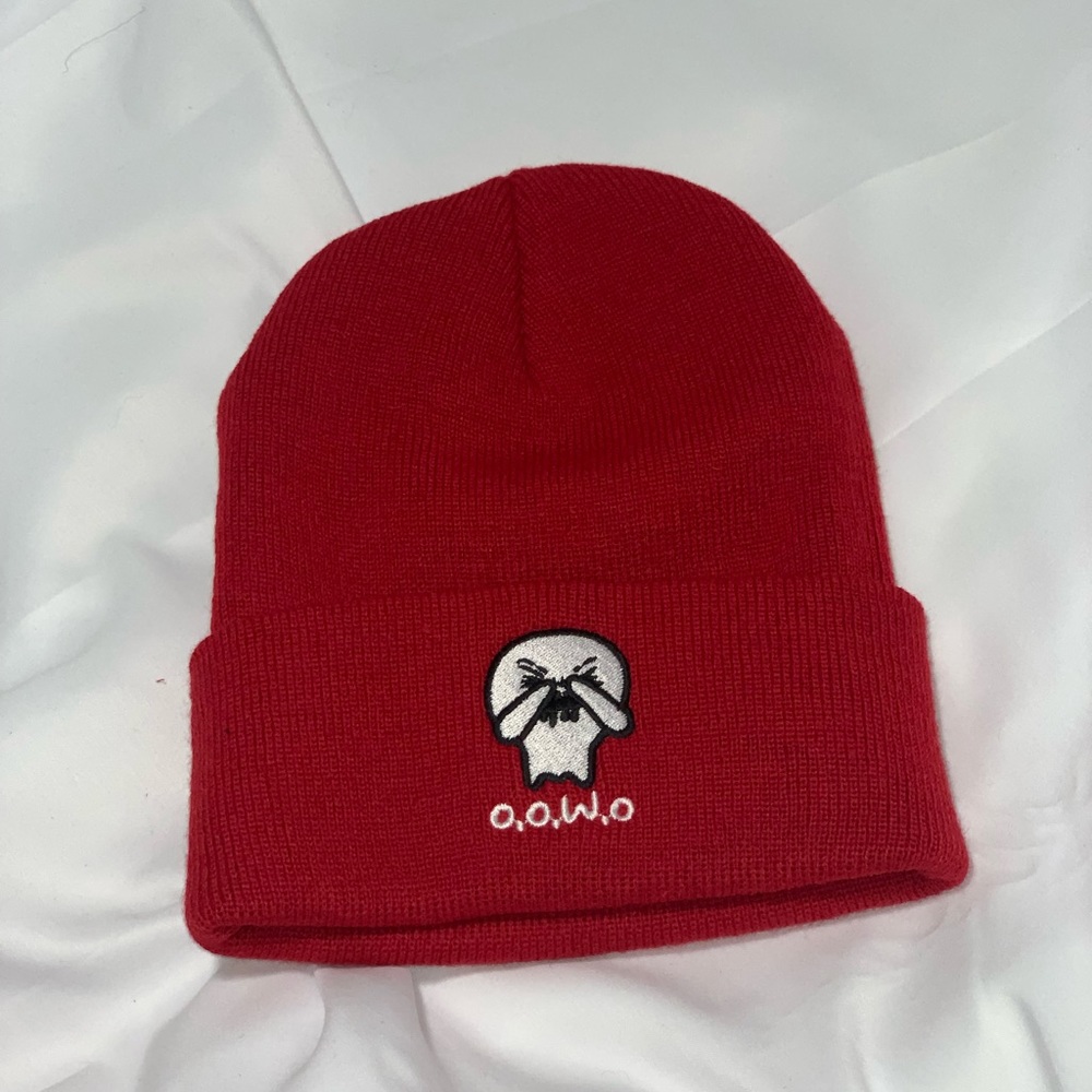 Red ghost logo wool “beanie” cap